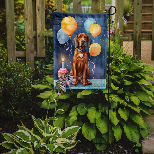 Redbone Coonhound Happy Birthday Garden Flag –Dog Birthday Cupcake Yard Decor with Balloons