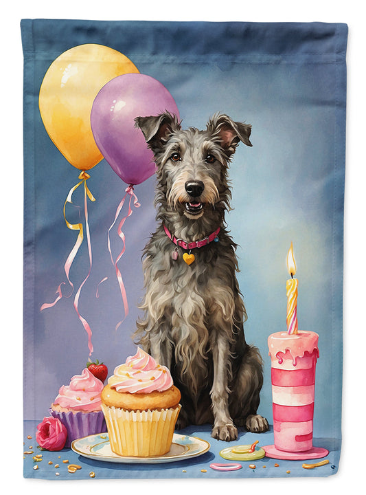 Scottish Deerhound Happy Birthday Garden Flag –Dog Birthday Cupcake Yard Decor with Balloons
