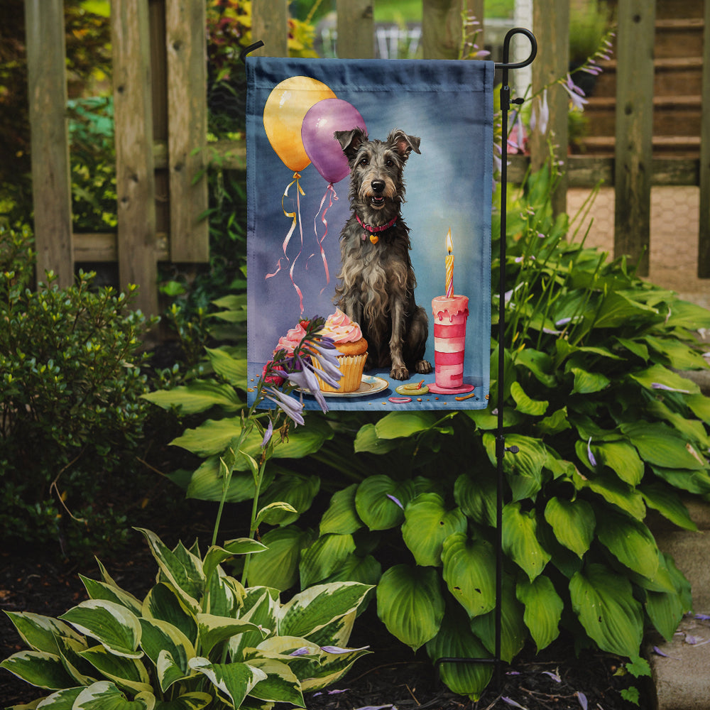 Scottish Deerhound Happy Birthday Garden Flag –Dog Birthday Cupcake Yard Decor with Balloons