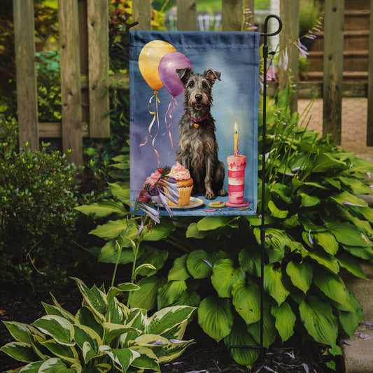 Scottish Deerhound Happy Birthday Garden Flag –Dog Birthday Cupcake Yard Decor with Balloons
