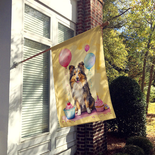 Sheltie Happy Birthday House Flag