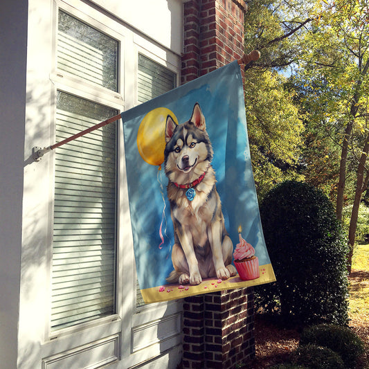 Siberian Husky Happy Birthday House Flag