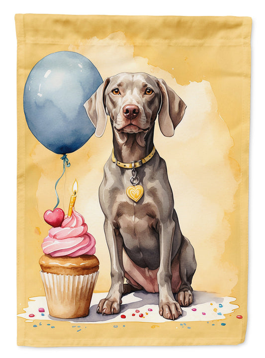 Weimaraner Happy Birthday Garden Flag –Dog Birthday Cupcake Yard Decor with Balloons