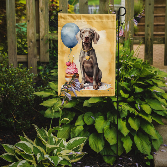 Weimaraner Happy Birthday Garden Flag –Dog Birthday Cupcake Yard Decor with Balloons