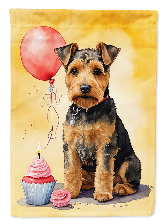 Welsh Terrier Happy Birthday Garden Flag –Dog Birthday Cupcake Yard Decor with Balloons