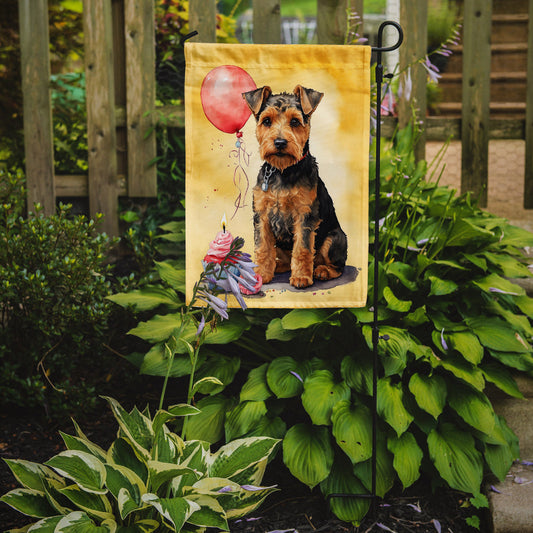 Welsh Terrier Happy Birthday Garden Flag –Dog Birthday Cupcake Yard Decor with Balloons
