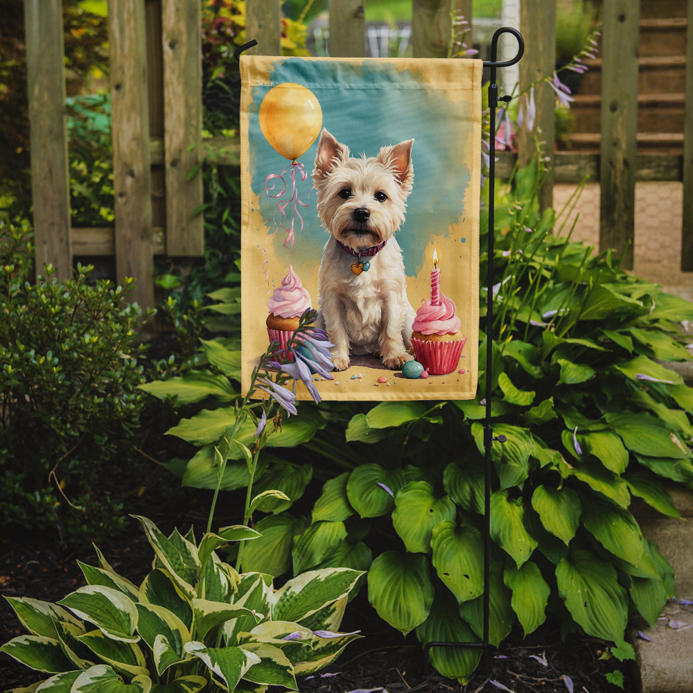 Westie Happy Birthday Garden Flag –Dog Birthday Cupcake Yard Decor with Balloons