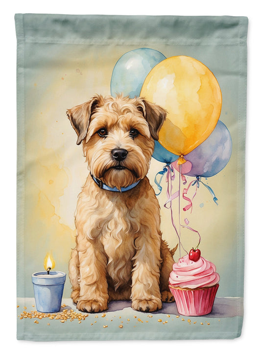 Wheaten Terrier Happy Birthday Garden Flag –Dog Birthday Cupcake Yard Decor with Balloons