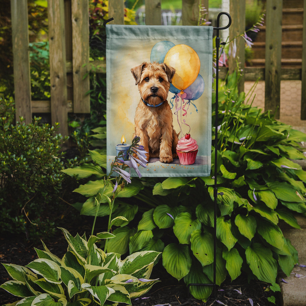 Wheaten Terrier Happy Birthday Garden Flag –Dog Birthday Cupcake Yard Decor with Balloons