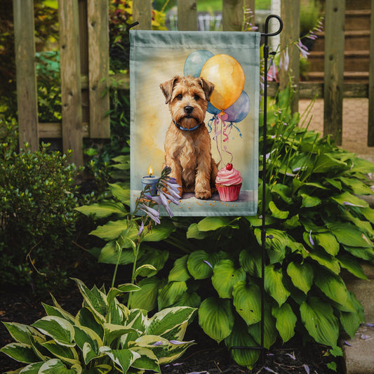 Wheaten Terrier Happy Birthday Garden Flag –Dog Birthday Cupcake Yard Decor with Balloons