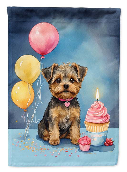 Yorkipoo Happy Birthday Garden Flag –Dog Birthday Cupcake Yard Decor with Balloons