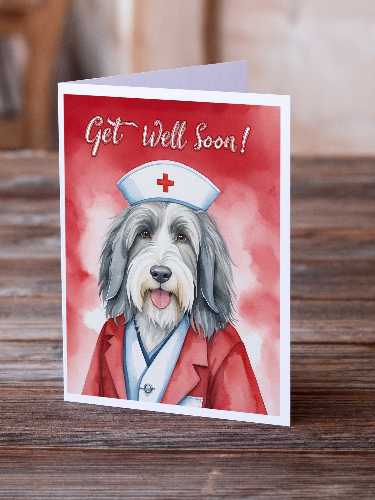 Bearded Collie Get Well Soon Greeting Cards Pack of 8