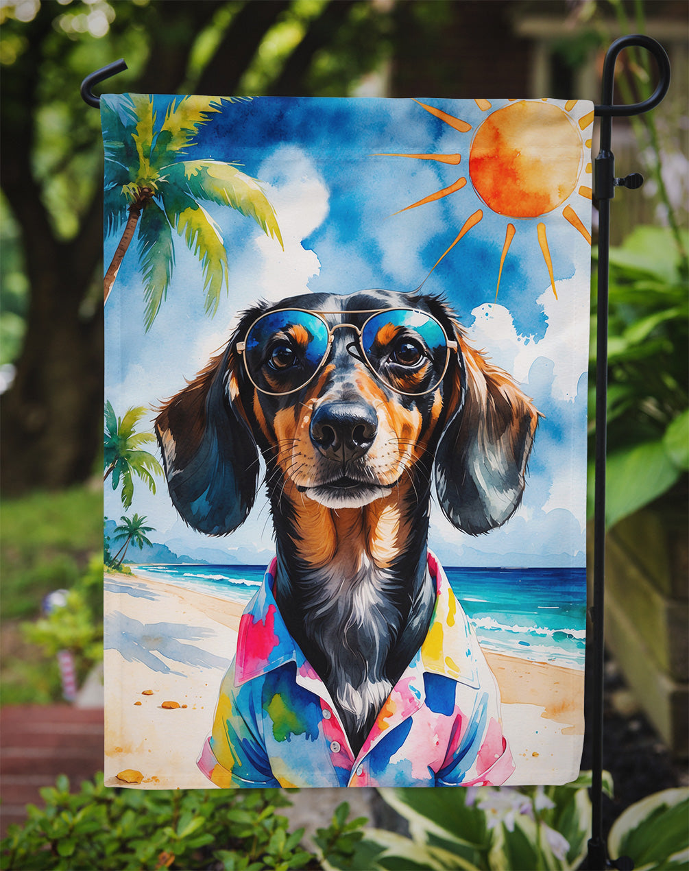 Dachshund Summer Beach Time Garden Flag