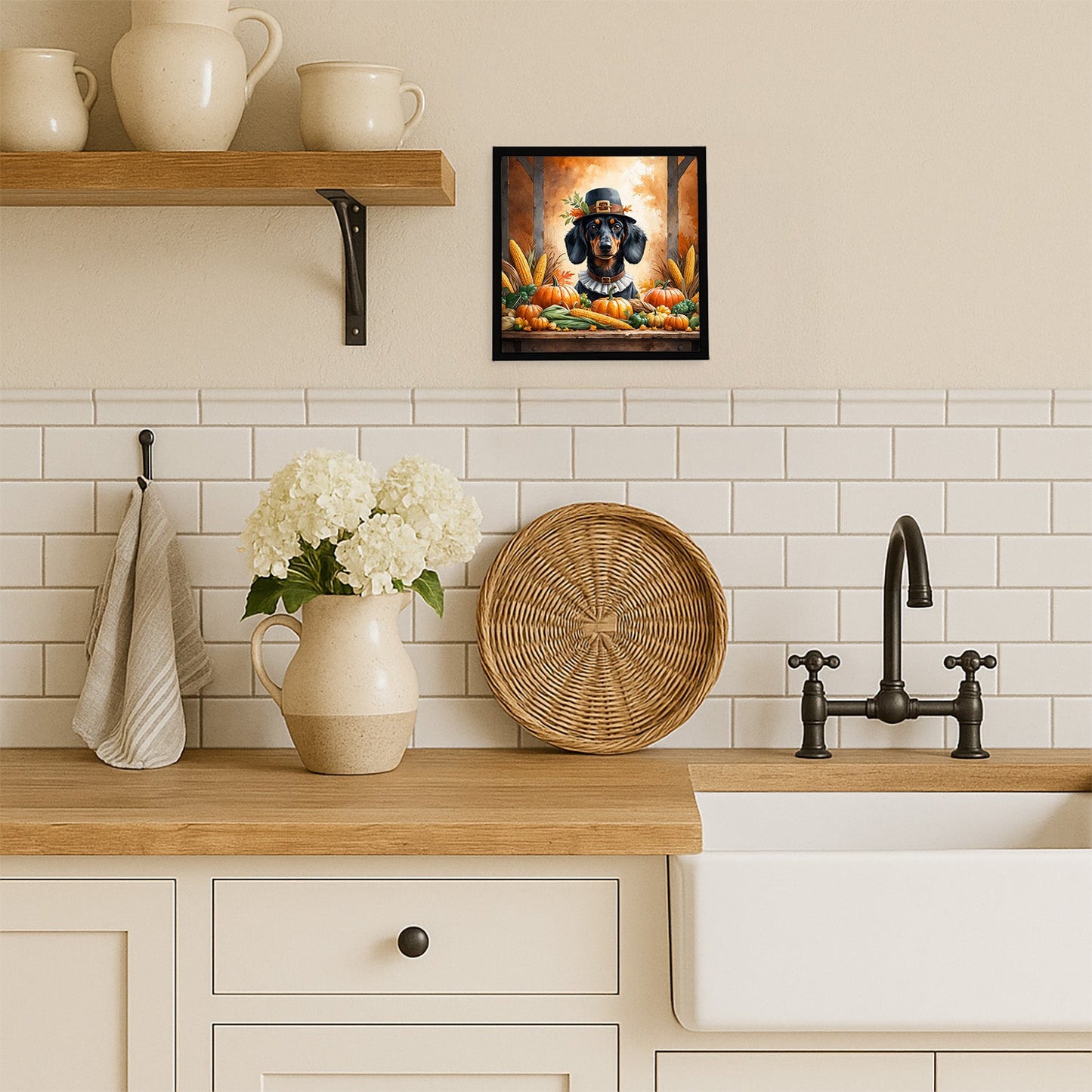 Dachshund Thanksgiving Framed Metal Print