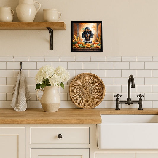 Dachshund Thanksgiving Framed Metal Print