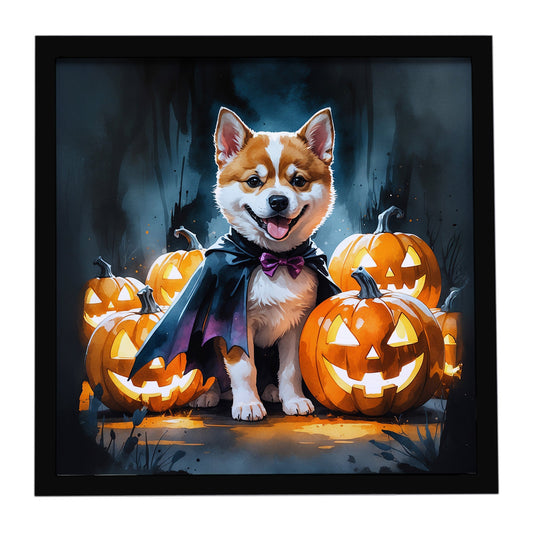 Akita Puppy Halloween Framed Metal Print