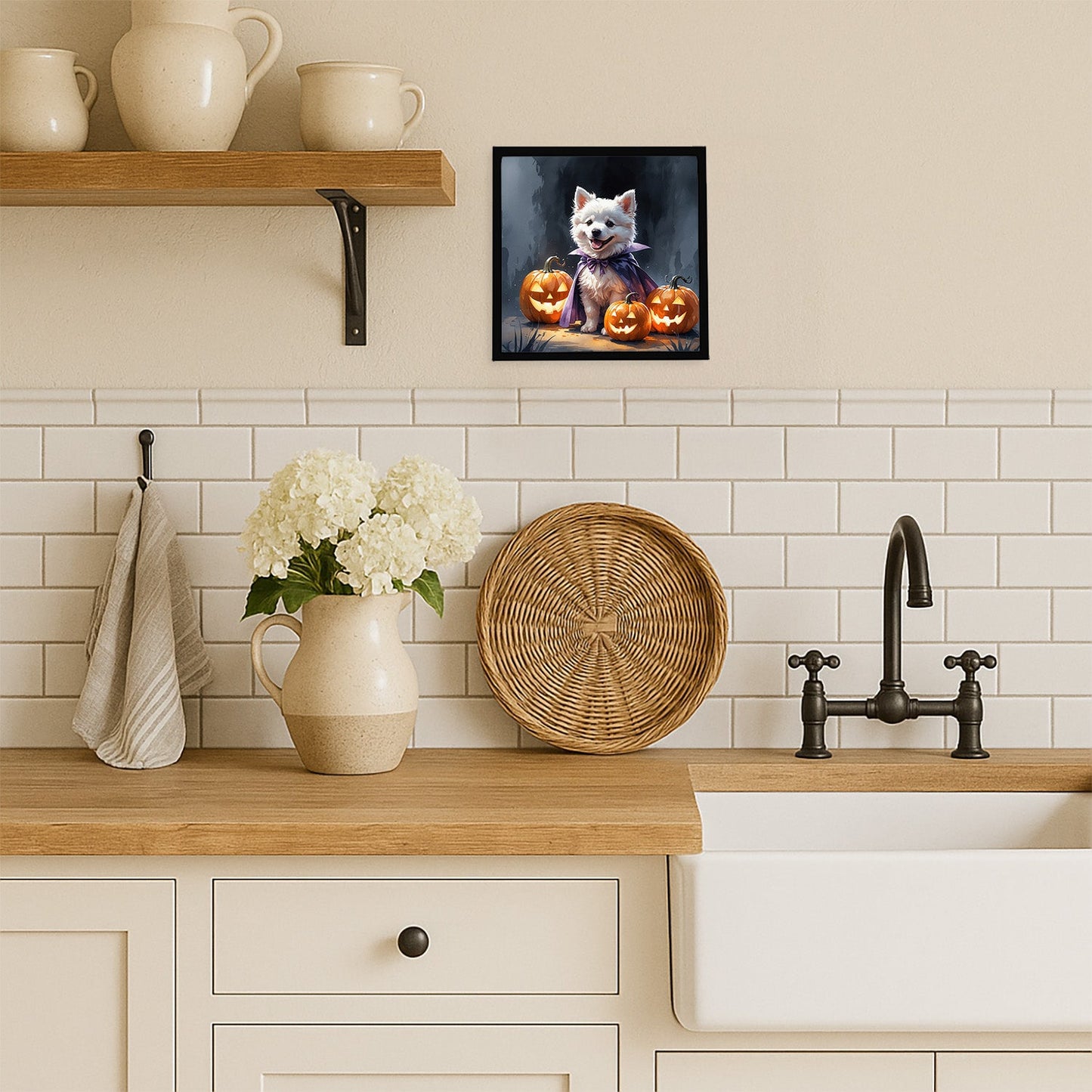 American Eskimo Puppy Halloween Framed Metal Print