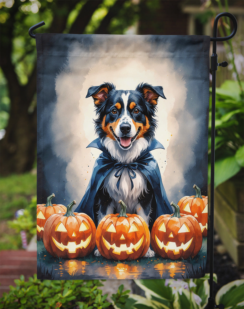 Australian Shepherd Puppy Halloween Garden Flag