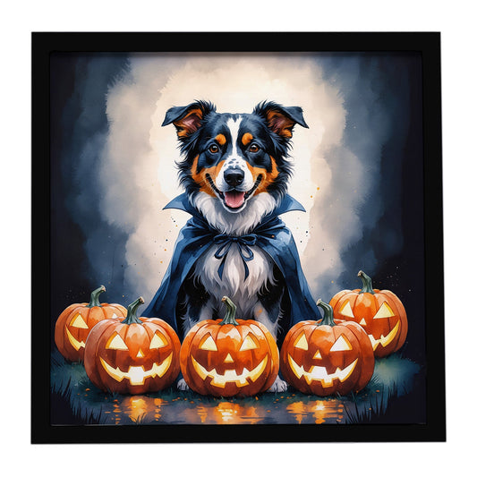 Australian Shepherd Puppy Halloween Framed Metal Print