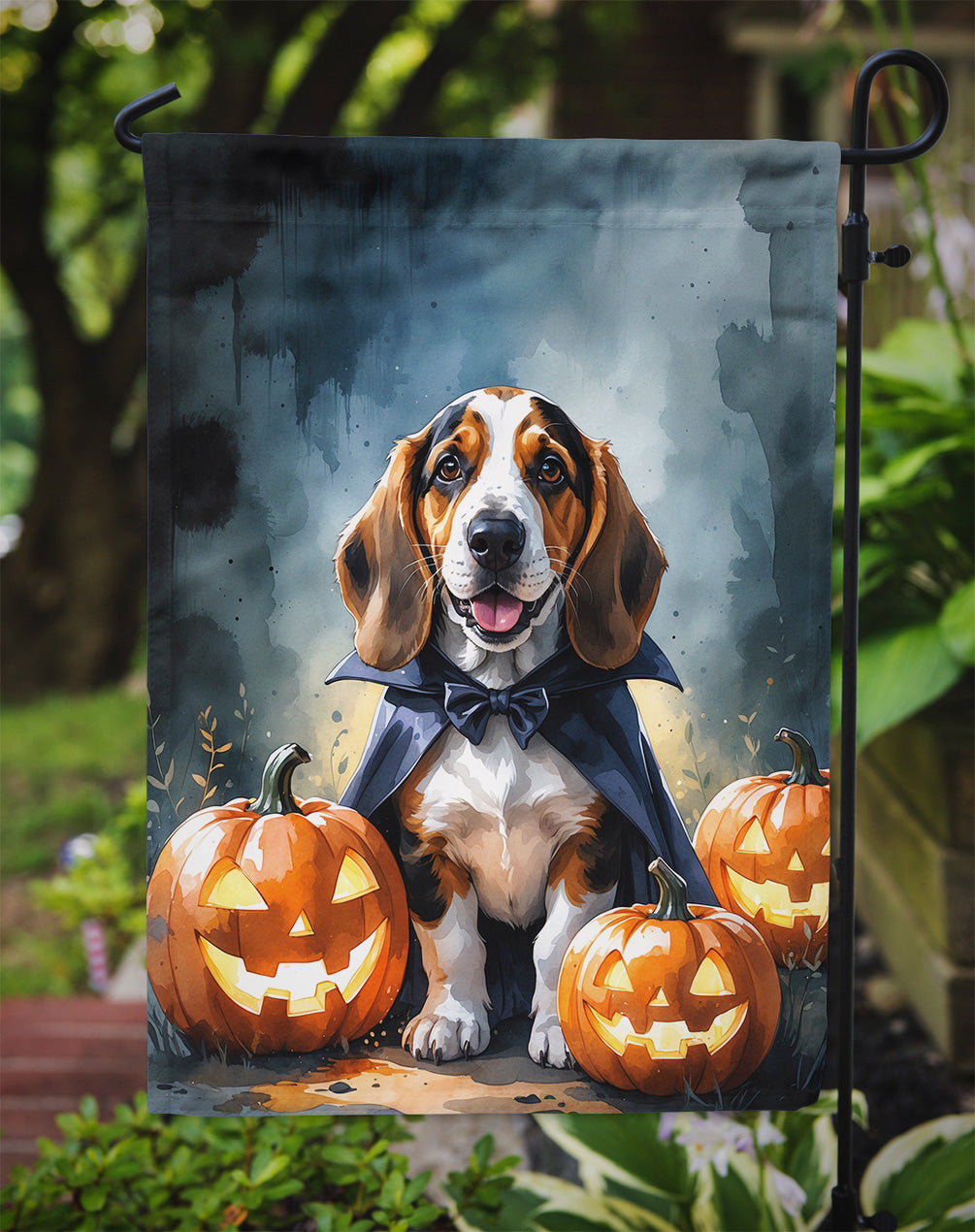 Basset Hound Puppy Halloween Garden Flag