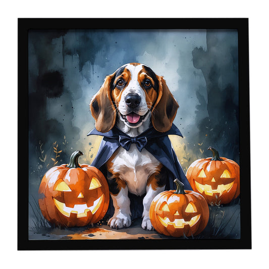 Basset Hound Puppy Halloween Framed Metal Print