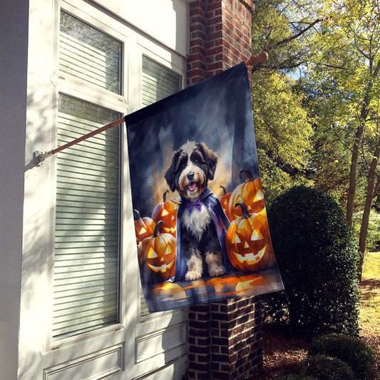 Bernedoodle Puppy Halloween House Flag