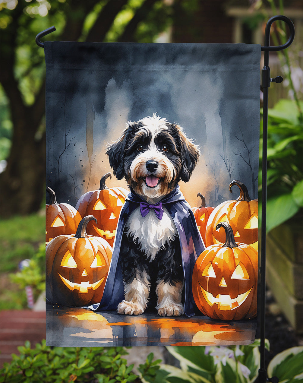 Bernedoodle Puppy Halloween Garden Flag