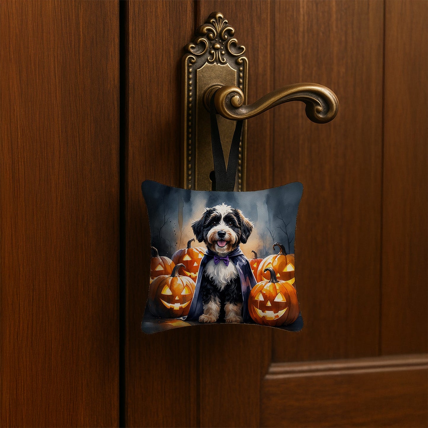 Bernedoodle Puppy Halloween Mini Hanging Pillow Ornament 3.5 × 3.5