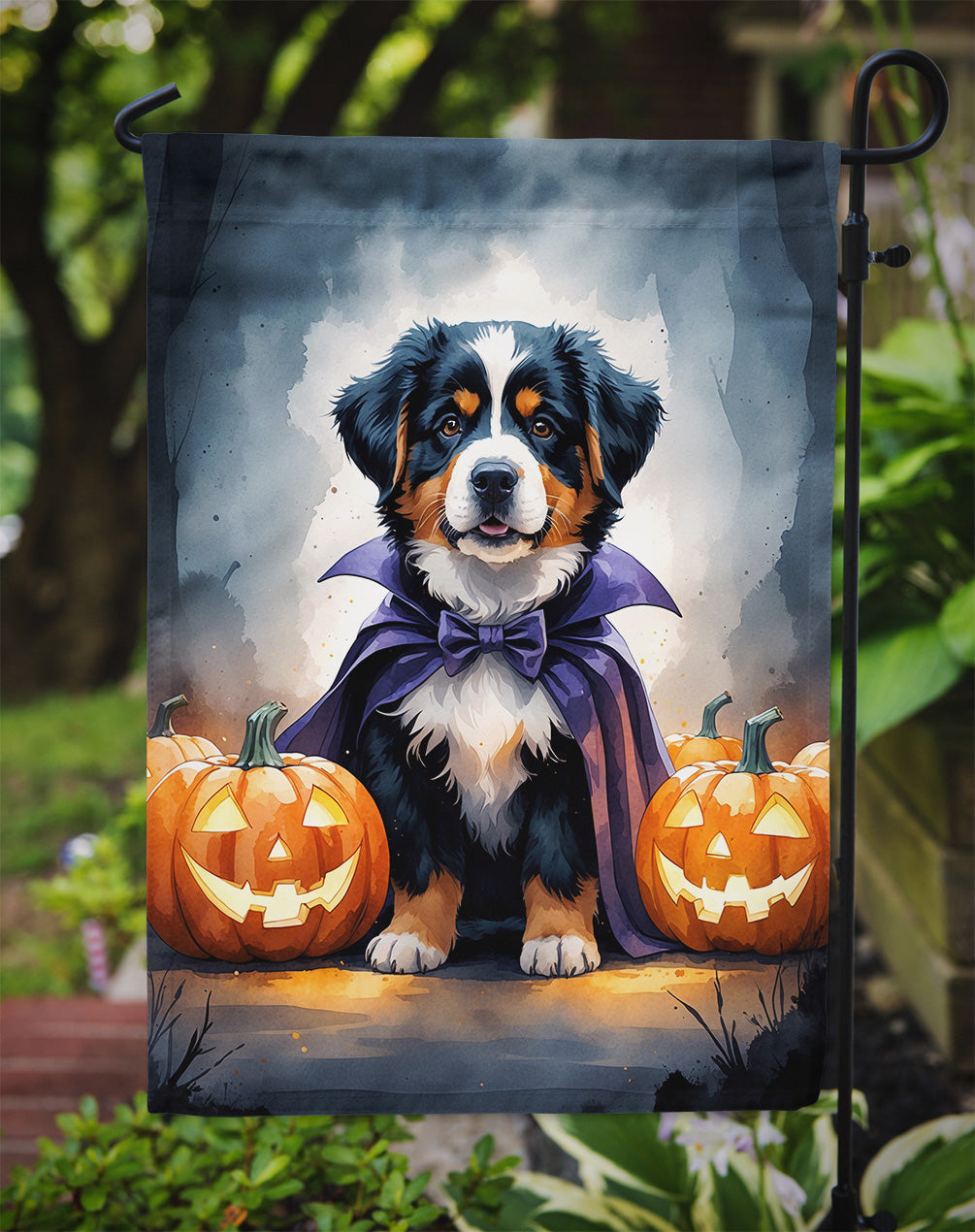 Bernese Mountain Dog Puppy Halloween Garden Flag