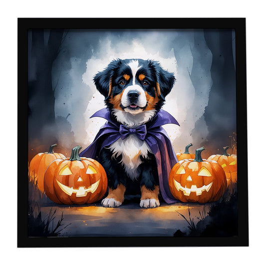 Bernese Mountain Dog Puppy Halloween Framed Metal Print