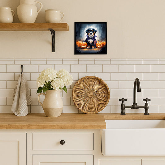 Bernese Mountain Dog Puppy Halloween Framed Metal Print