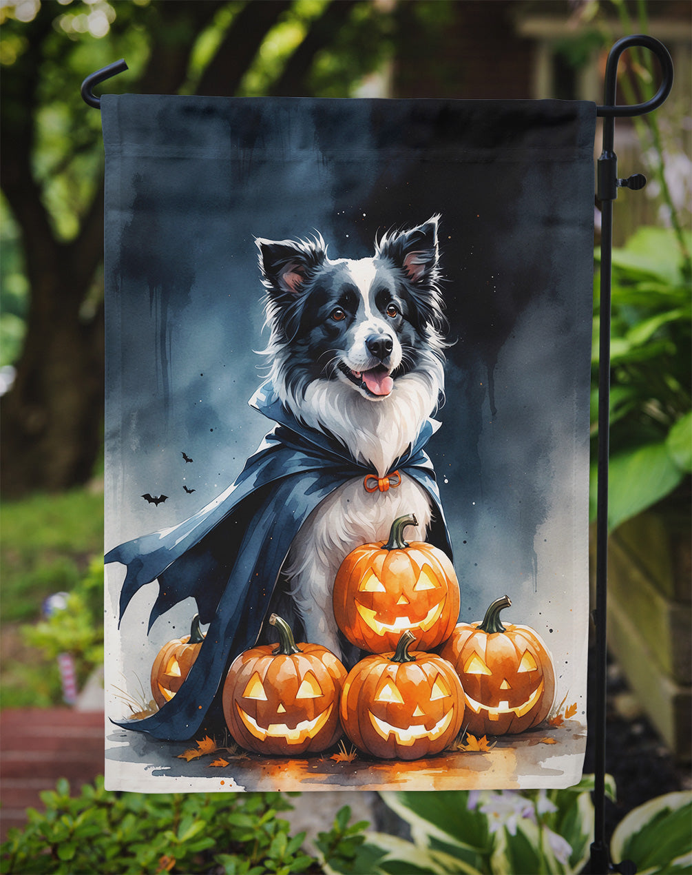 Border Collie Puppy Halloween Garden Flag