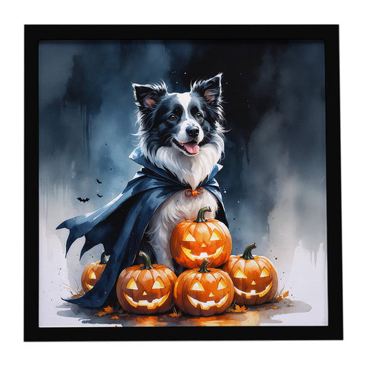 Border Collie Puppy Halloween Framed Metal Print