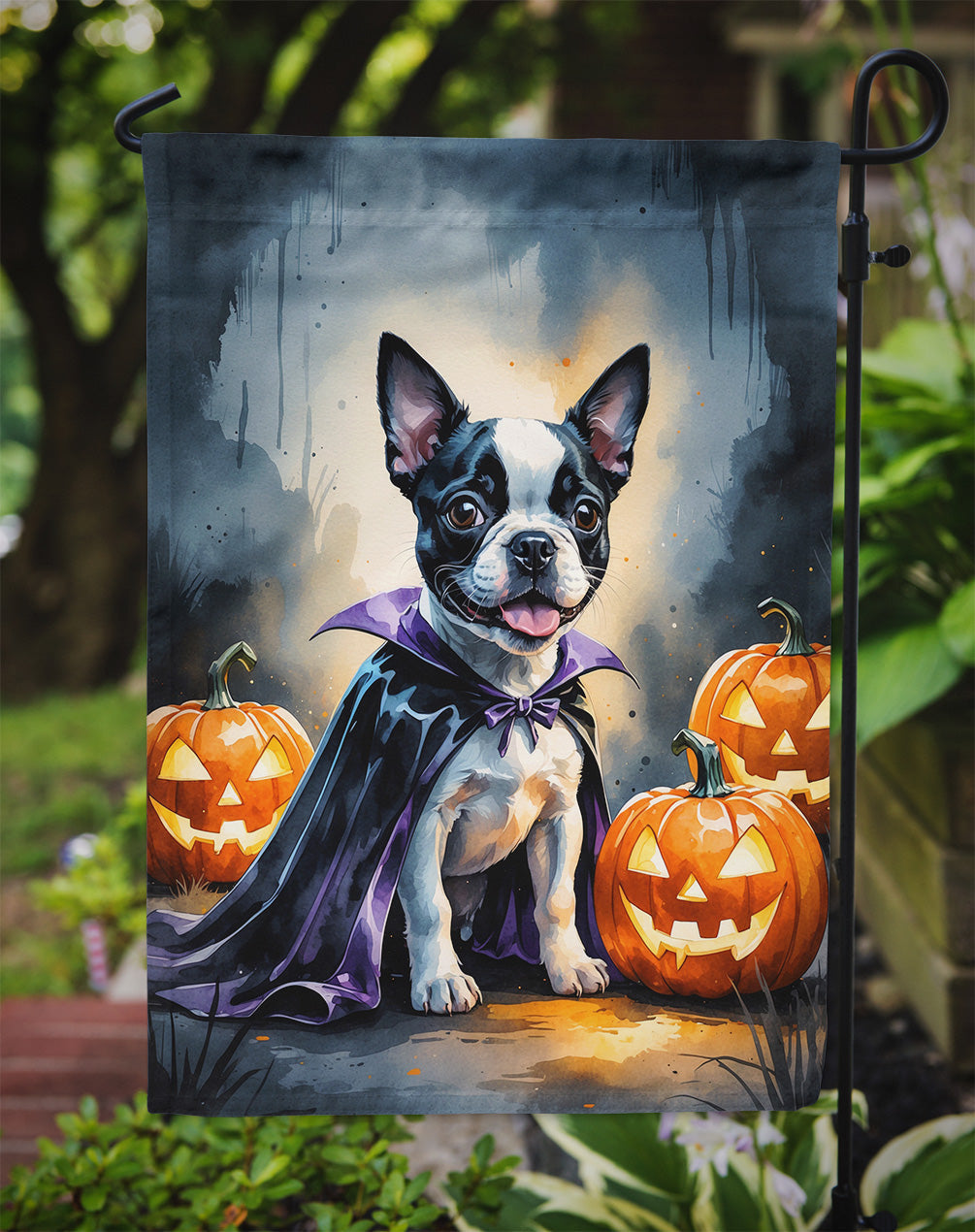 Boston Terrier Puppy Halloween Garden Flag