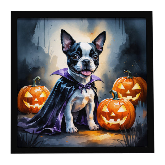 Boston Terrier Puppy Halloween Framed Metal Print