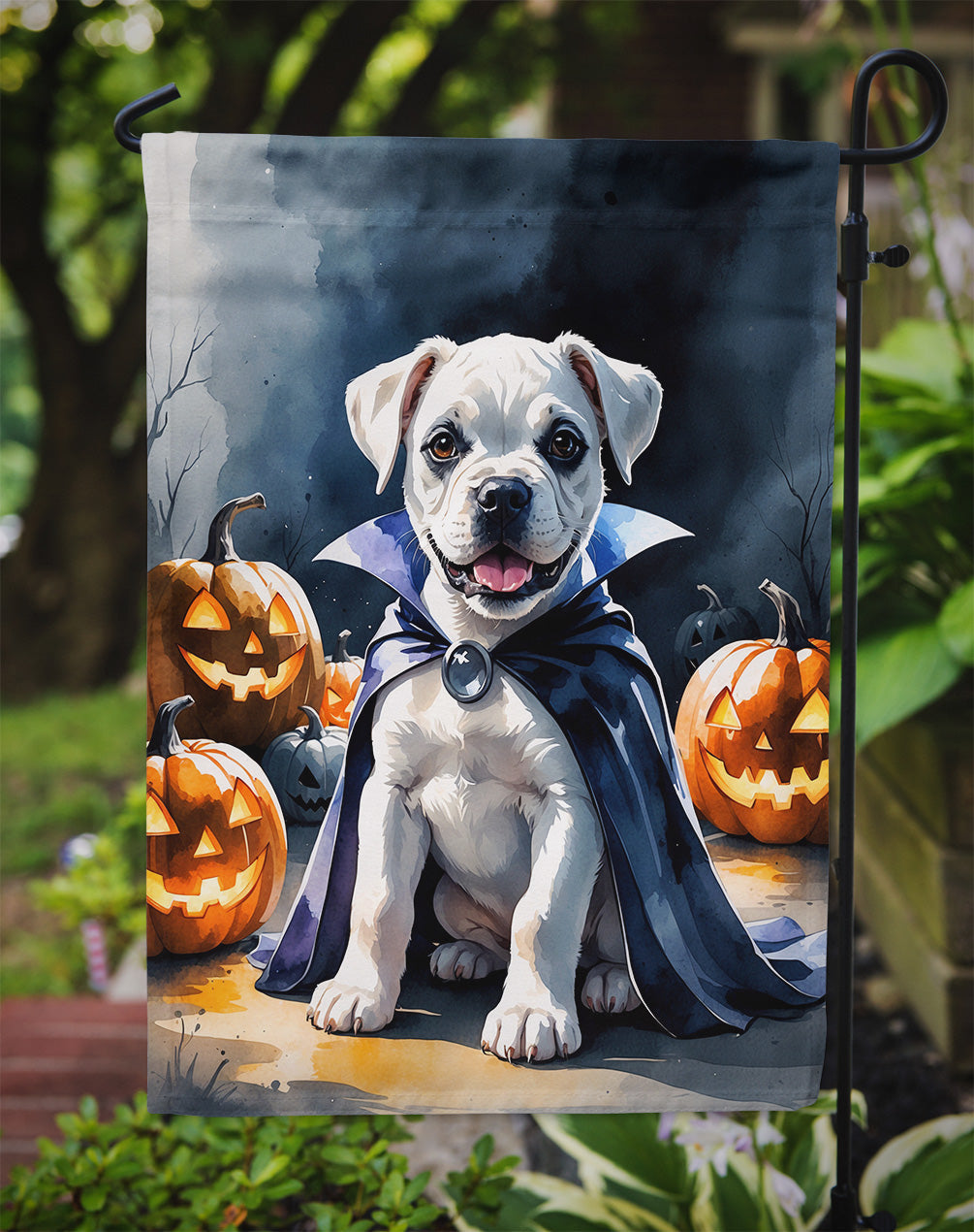 White Boxer Puppy Halloween Garden Flag