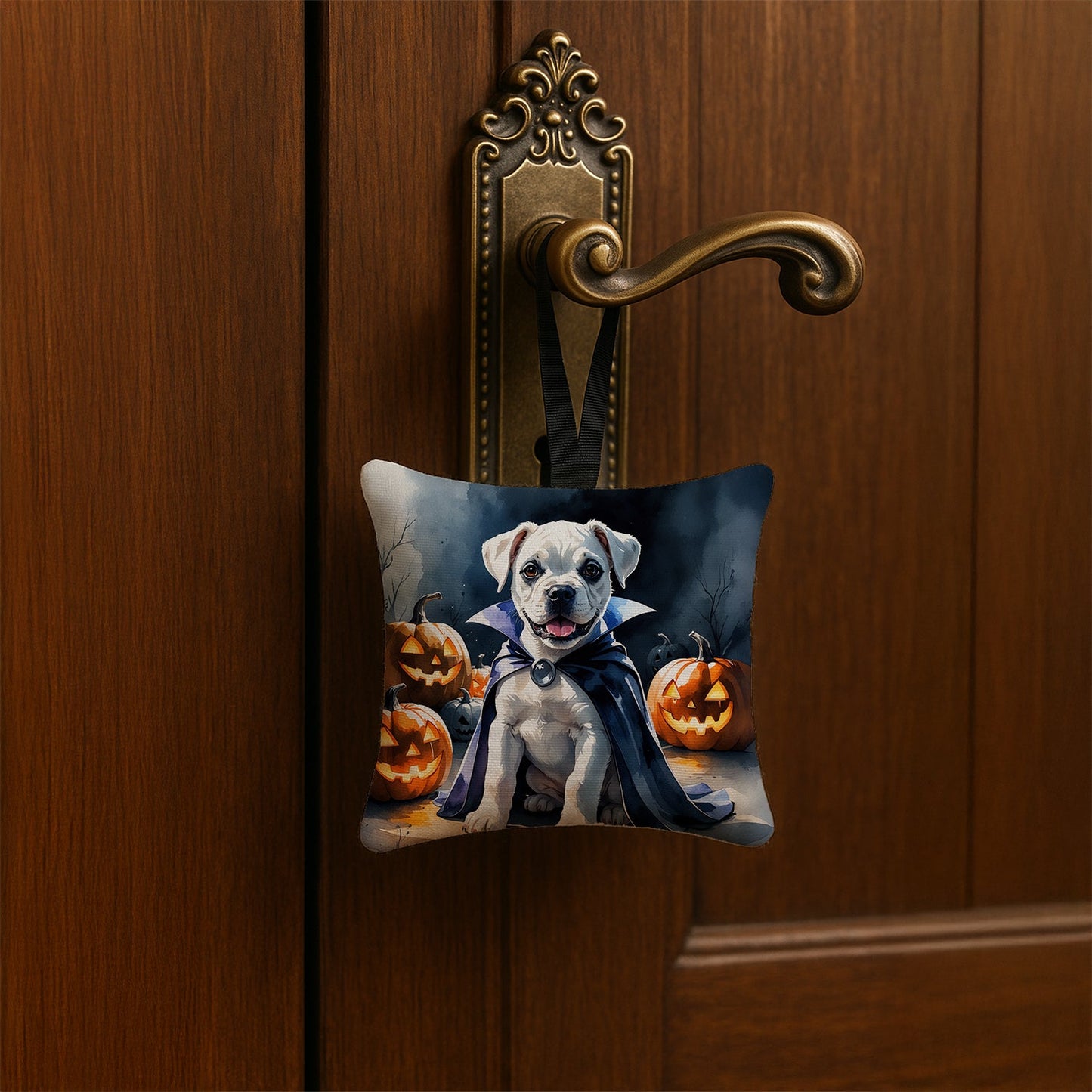 White Boxer Puppy Halloween Mini Hanging Pillow Ornament 3.5 × 3.5