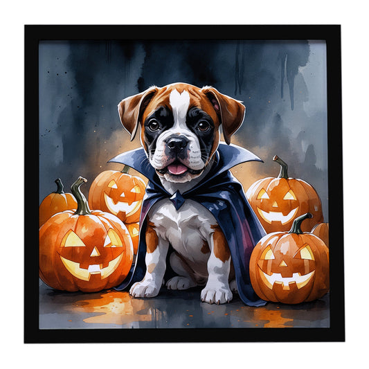 Boxer Puppy Halloween Framed Metal Print