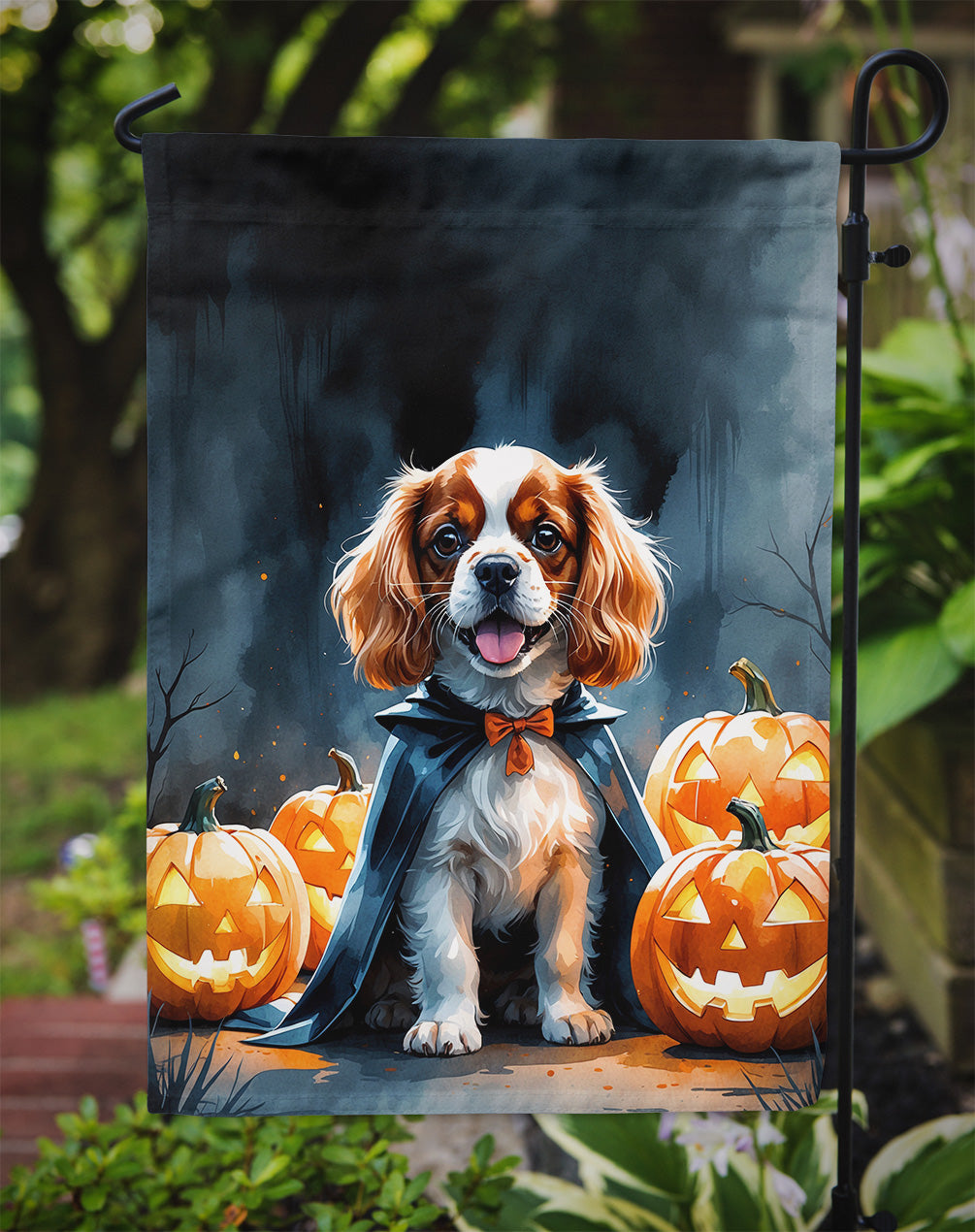 Cavalier Spaniel Puppy Halloween Garden Flag