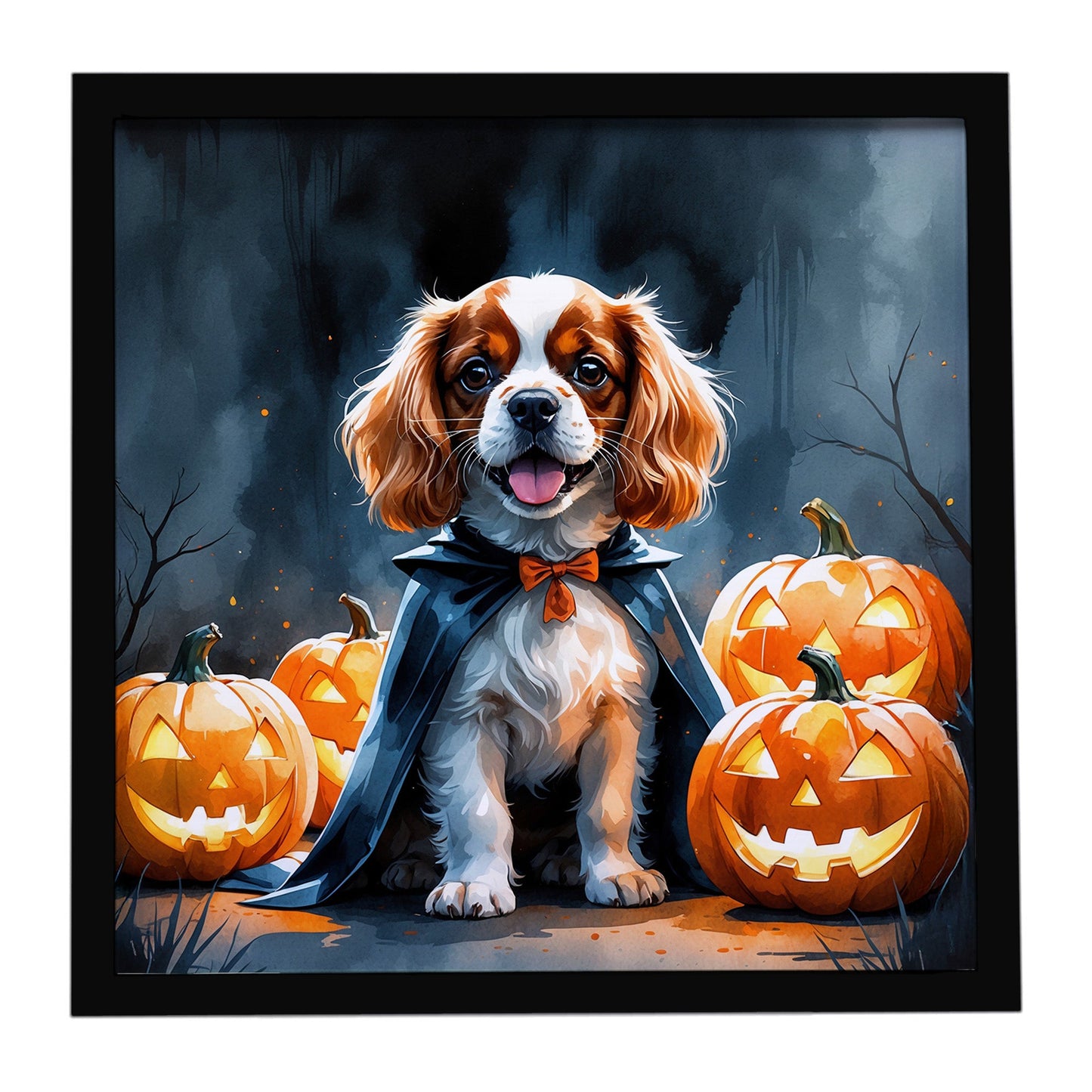 Cavalier Spaniel Puppy Halloween Framed Metal Print