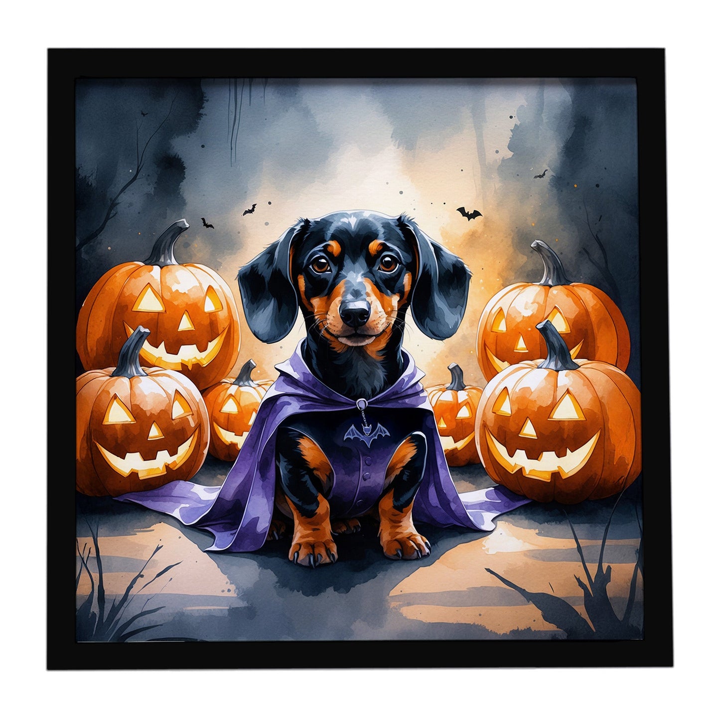 Dachshund Puppy Halloween Framed Metal Print
