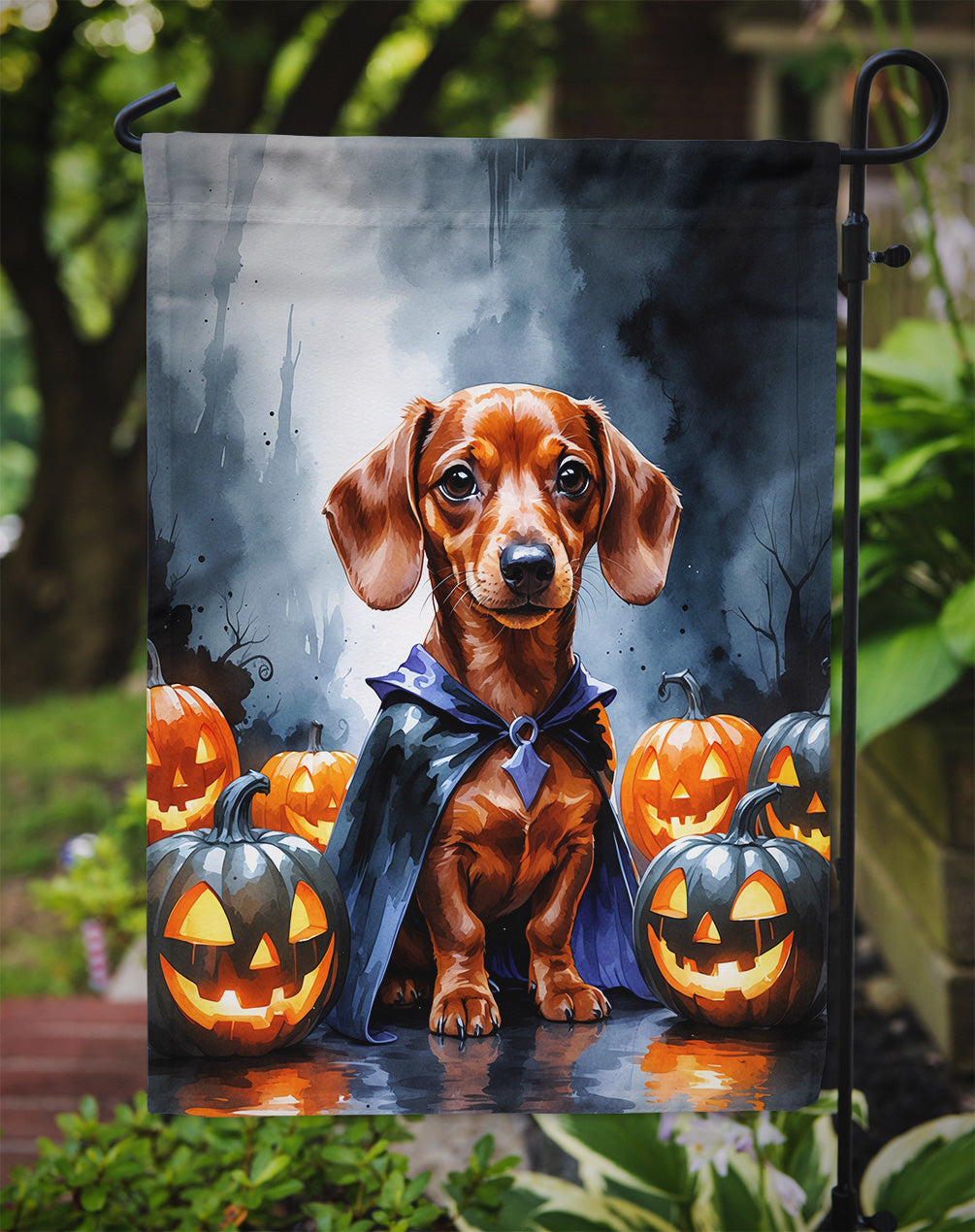 Red Dachshund Puppy Halloween Garden Flag