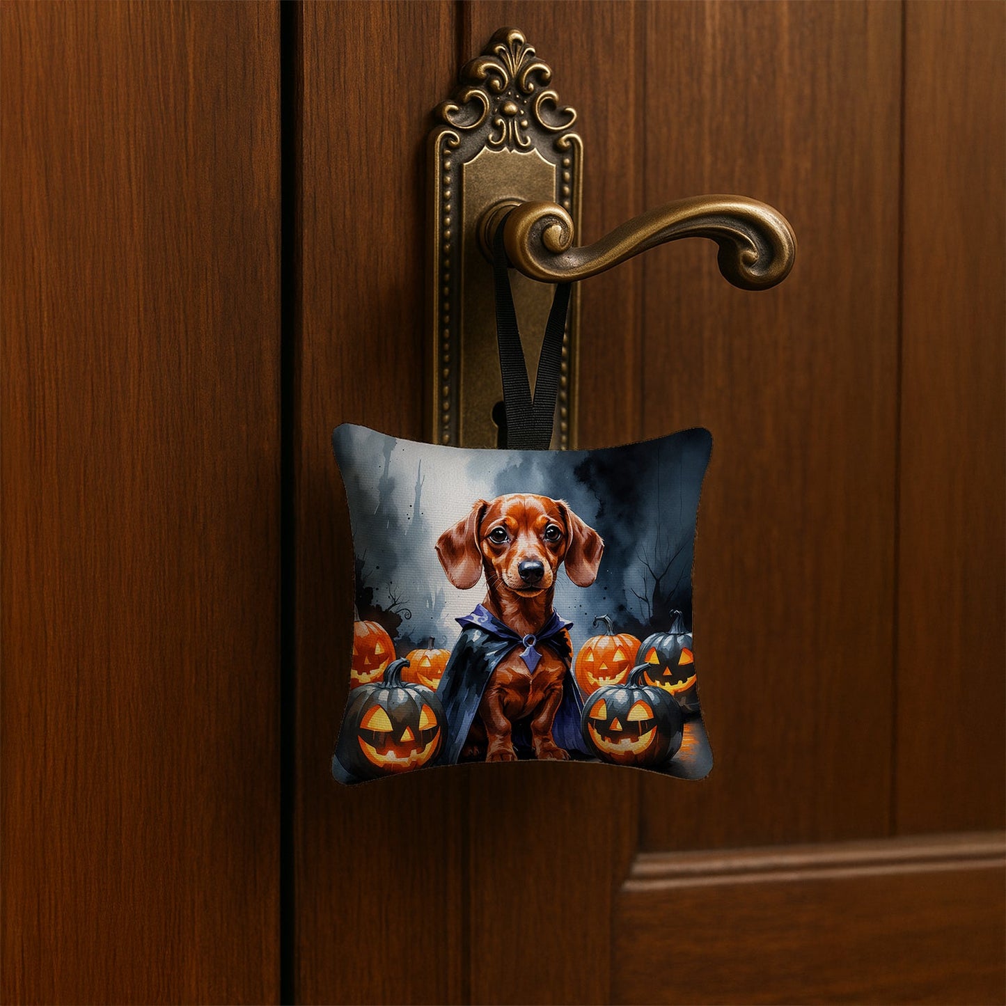 Red Dachshund Puppy Halloween Mini Hanging Pillow Ornament 3.5 × 3.5