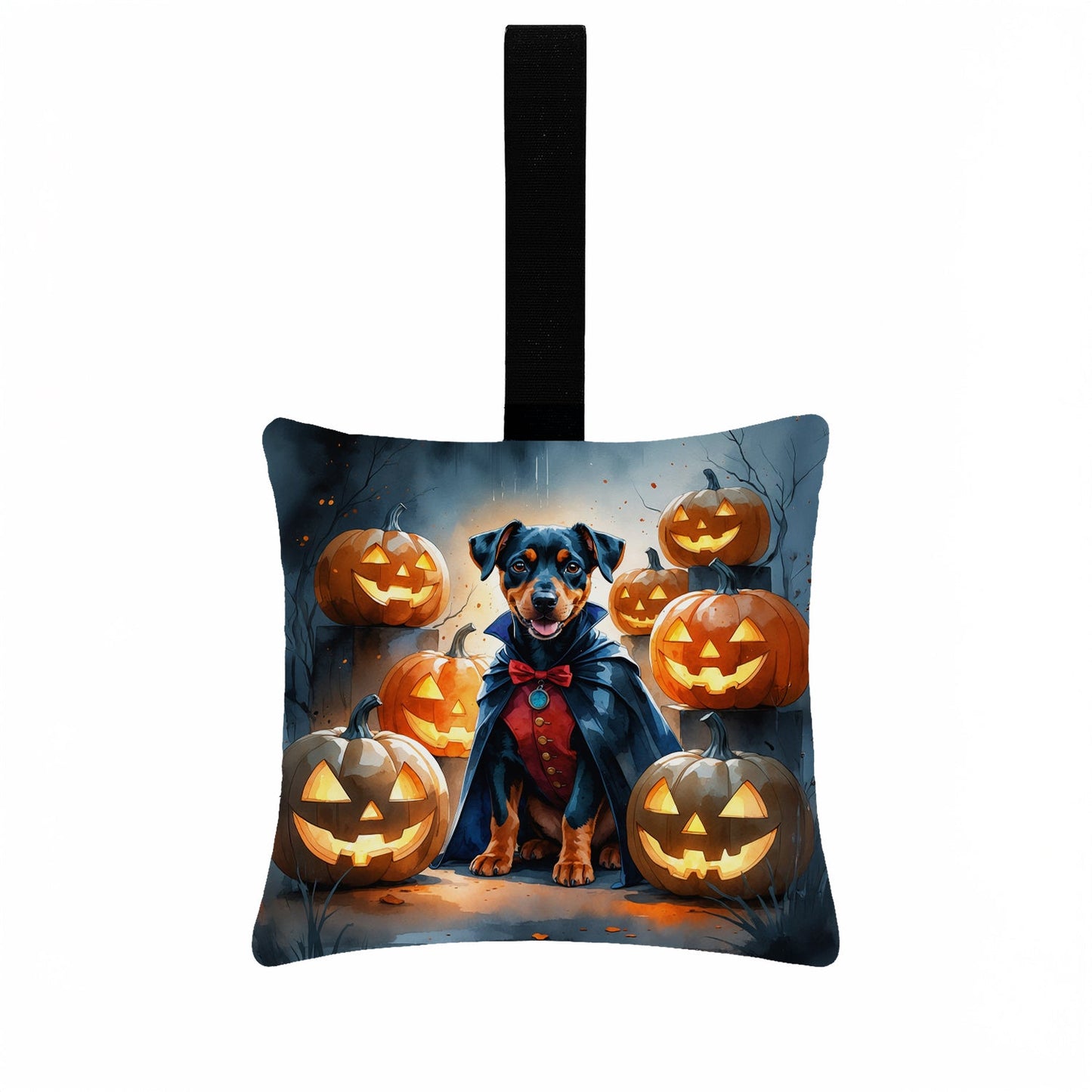 Doberman Pinscher Puppy Halloween Mini Hanging Pillow Ornament 3.5 × 3.5