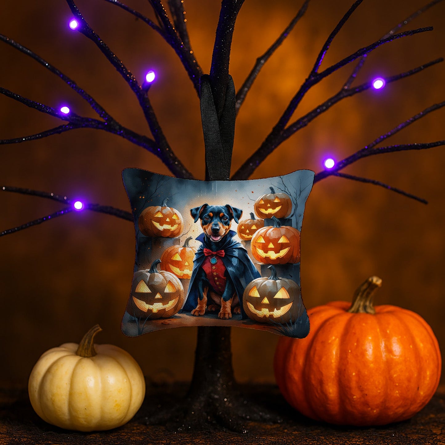 Doberman Pinscher Puppy Halloween Mini Hanging Pillow Ornament 3.5 × 3.5