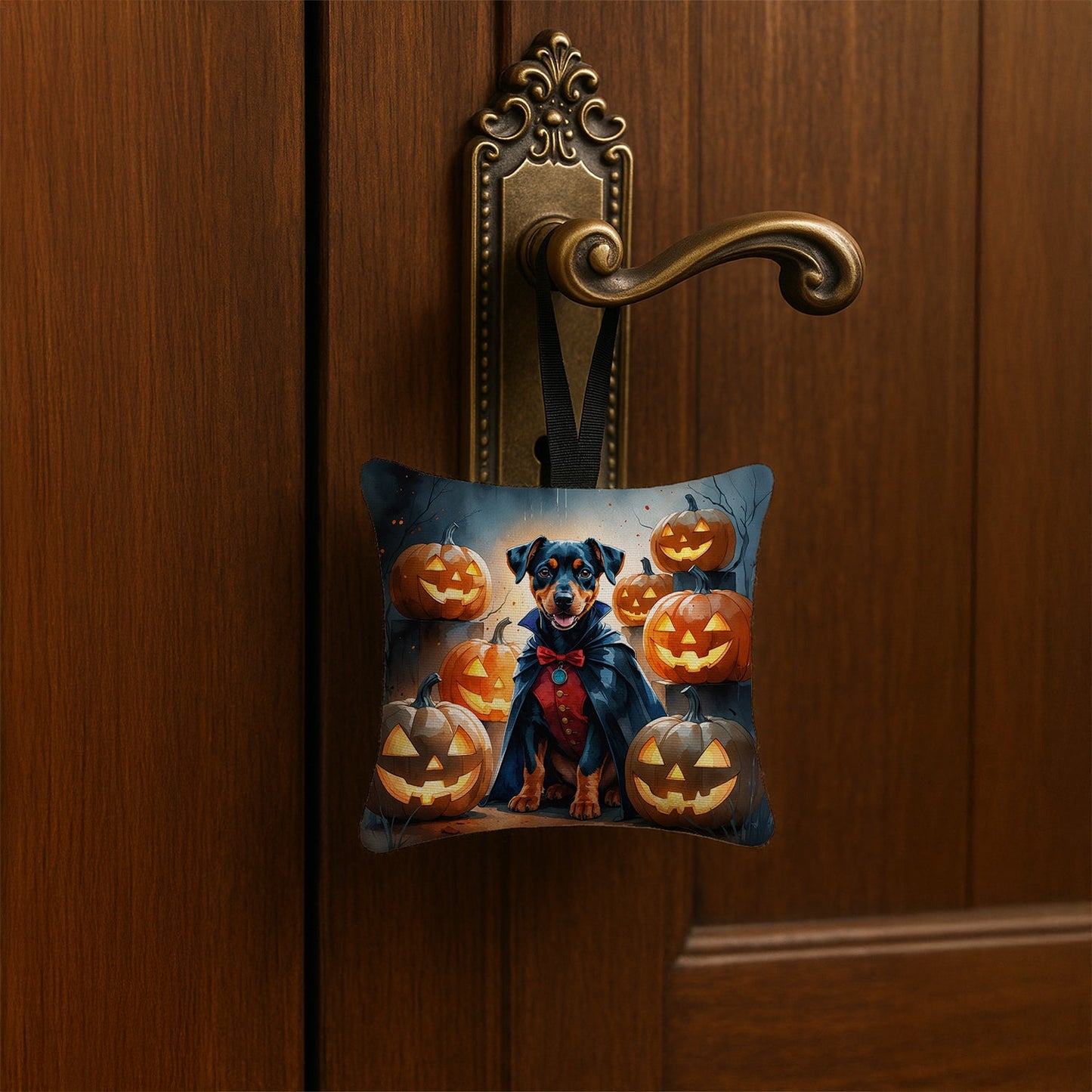 Doberman Pinscher Puppy Halloween Mini Hanging Pillow Ornament 3.5 × 3.5