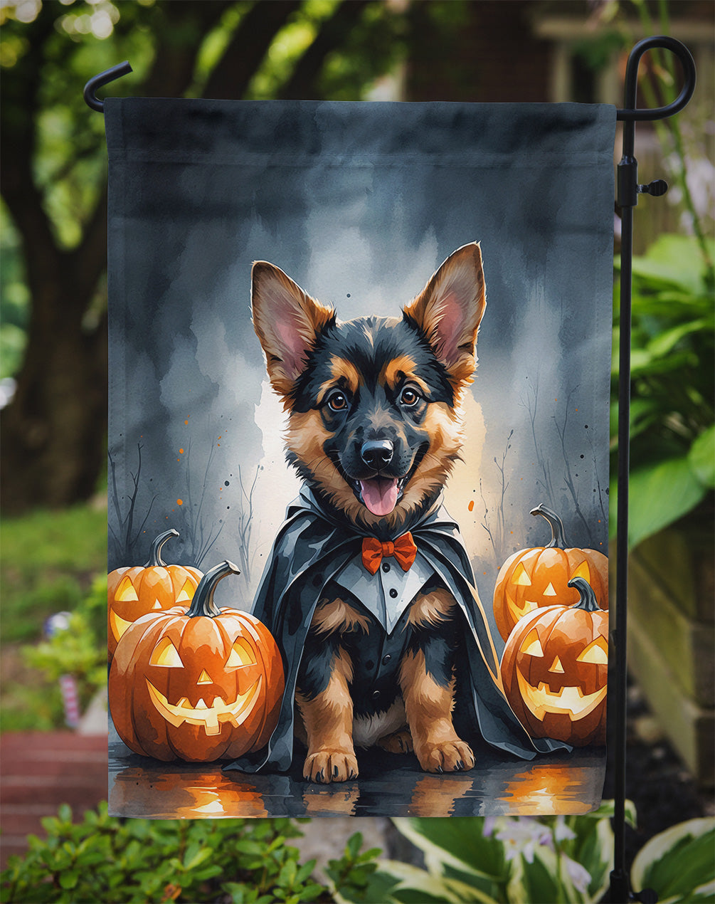 German Shepherd Puppy Halloween Garden Flag