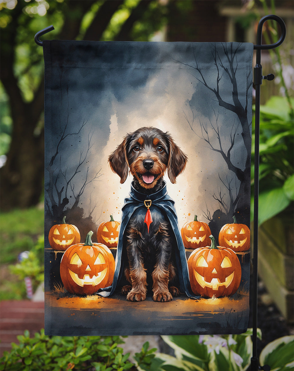 German Wirehaired Pointer Puppy Halloween Garden Flag