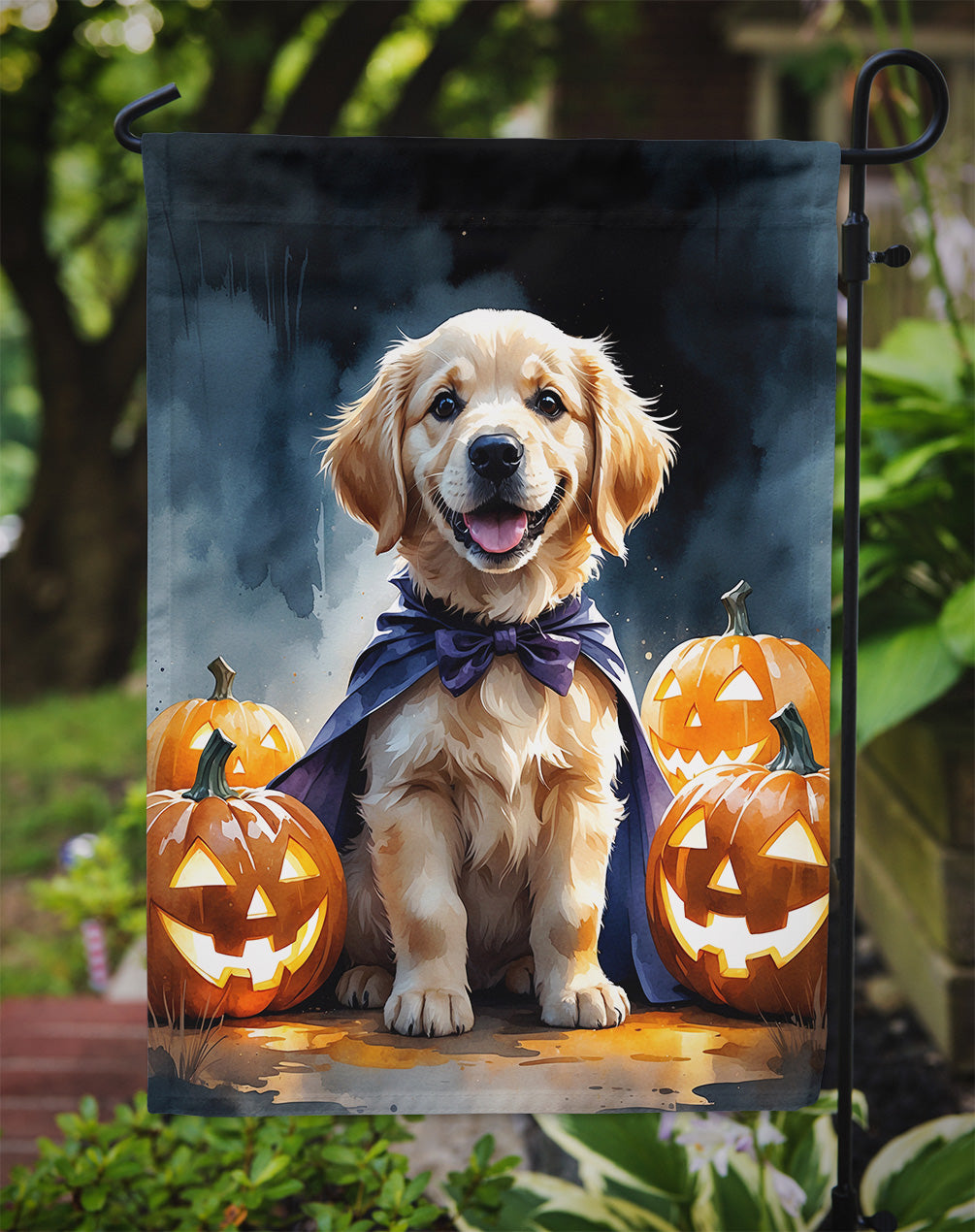 Golden Retriever Puppy Halloween Garden Flag