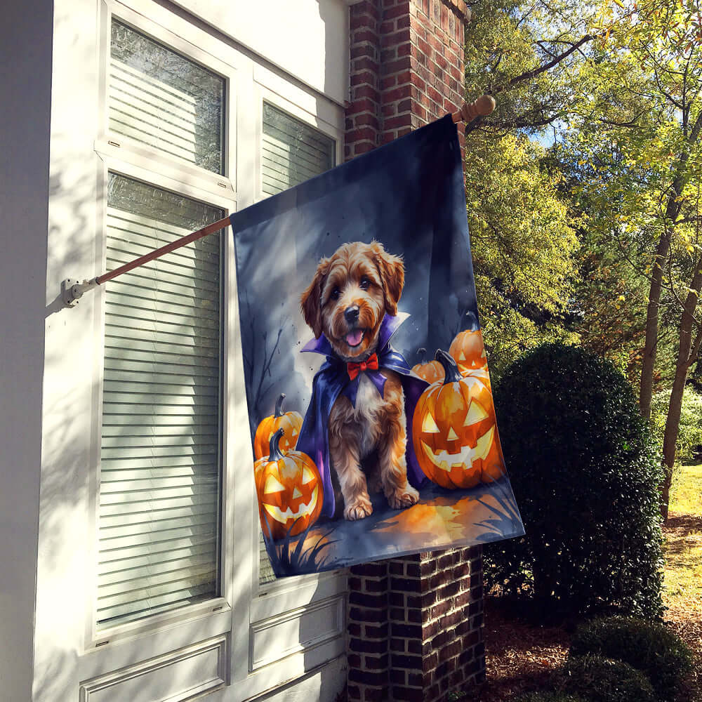 Chocolate Labradoodle Puppy Halloween House Flag